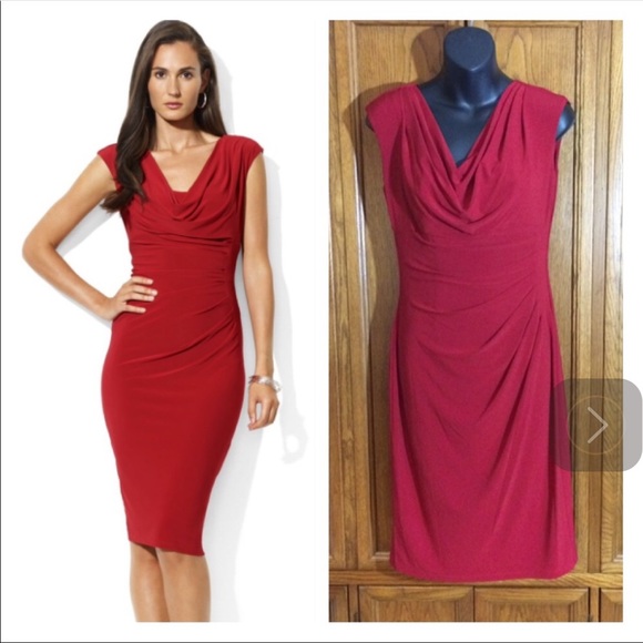 Lauren Ralph Lauren Cowl Neck Jersey Red Dress - 4 - Picture 6 of 11